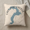 Pillow with blue Lake Pend Oreille map and compass rose design, and "IDAHO" text.