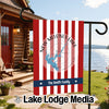New Melones Lake California garden flag with red stripes, compass, and family name.