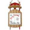 Ornament shaped like a red sled with "Merry Christmas FROM Bluestone Lake" text.