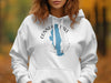 White hoodie with "Conneaut Lake Pennsylvania" text and lake outline graphic.