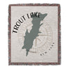 Trout Lake New York map and compass rose woven throw blanket.