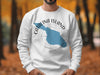 White sweatshirt with blue Catalina Island map graphic and "CALIFORNIA" text.
