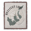Woven blanket with a map of Reelfoot Lake, Tennessee, and a compass rose design.