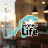 Teal lake outline sticker with "Germain Life" text.