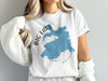 White t-shirt with blue Big Lake Arizona map graphic and compass design.