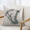 Calaveras Lake Texas map on a textured pillow with a compass rose design.