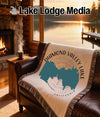 Woven throw blanket with Diamond Valley Lake map and "California" text.