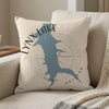 Pillow with blue Lynx Lake outline and compass rose design.