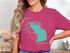 Teal Lake Lawtonka map of Oklahoma on pink t-shirt.
