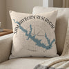 Pillow with Sam Rayburn Reservoir map and Texas text.