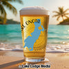 Glass of beer with blue lake outline and "Lake Onota Massachusetts" text.