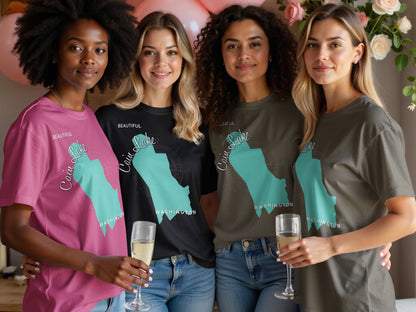 Four women wearing t-shirts with "Cain Lake Washington" design.