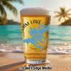 Beer glass with a blue lake map and "WAKEBOARDING JAM LAKE" text.