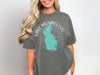 Gray t-shirt with Lake Monticello South Carolina map and compass design.