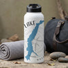 White water bottle with blue lake outline, compass design, and "LAKE WASHINGTON" text.