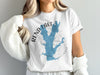 White t-shirt with blue Rend Lake Illinois graphic and compass rose.