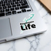 Raystown Life sticker with a teal outline of the lake on a laptop.