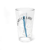 Glass with "Hemlock Lake" text, blue lake outline, and compass design.