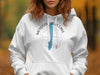 White hoodie with Mosquito Creek Lake logo and compass graphic.