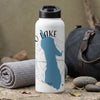 White water bottle with blue lake map and "TO LAKE" text.