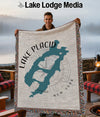 Lake Placid, New York map woven throw blanket with compass design.
