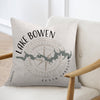 Pillow with Lake Bowen South Carolina map and compass design.