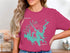 Pink t-shirt with a teal map of Carters Lake, Georgia and compass rose.