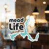 "Mead Life" sticker with a turquoise lake shape and "Lake Lodge Media LLC" copyright.