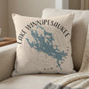 Light beige pillow with blue Lake Winnipesaukee map and "NEW HAMPSHIRE" text.
