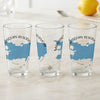 Three clear glasses with blue map outlines and "Manasquan Reservoir" text.