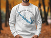 White sweatshirt with Sam Rayburn Reservoir map and compass design.