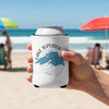 White can cooler with blue Lake Superior map and compass graphic.