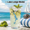 Glass with drink, limes, mint, and Lake Winnisquau graphic with compass.