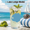 Glass of lemonade with lime and mint on a beach, "Water Lake" text, and logo.