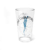 Clear glass pint glass with blue Lake Champlain map and compass graphic.
