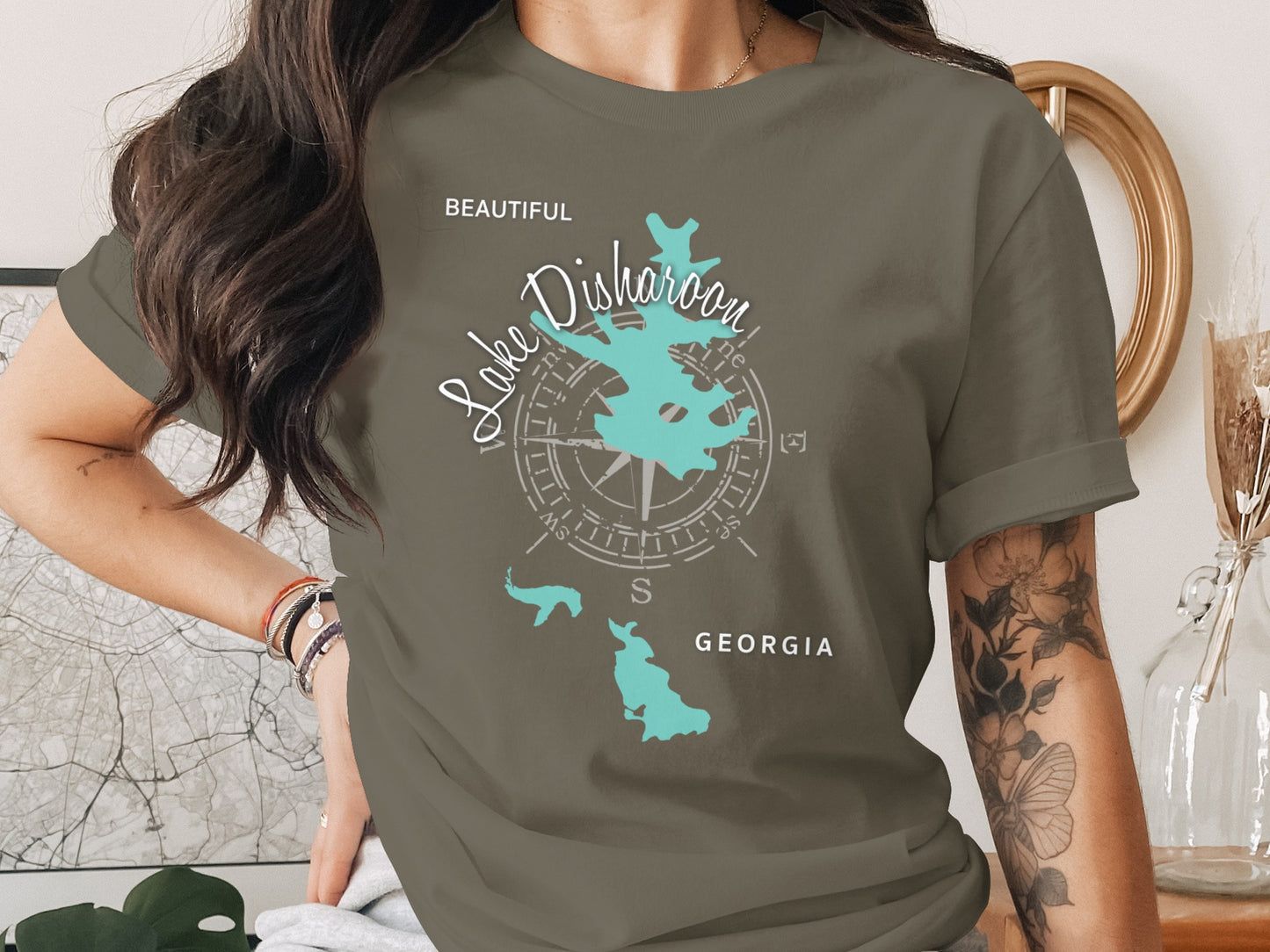 T-shirt with "Lake Disharoon Georgia" map design.