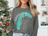 Gray sweatshirt with Grand Lake Colorado map and compass design.