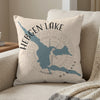 Pillow with Hebgen Lake map and Montana text on a textured background.