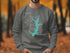 Dark gray sweatshirt with teal map of Lake Lurleen, Alabama and compass.