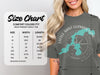 Comfort Colors 1717 heavyweight adult tee size chart with width and length measurements.