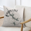 Jordan Lake Alabama map and compass on a light beige pillow.