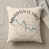 Cream pillow with Taylorsville Lake Kentucky map and compass design.