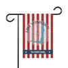 Garden flag with red and white stripes, a blue lake map, and "The Smith Family".