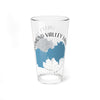 Clear glass pint glass with Diamond Valley Lake map and California text.