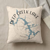 Cream pillow with blue Deep Creek Lake map and compass design, "MARYLAND" text.