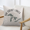 Pillow with Great Lakes map and compass design.