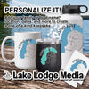 Mug, tumbler, water bottle, and coaster with Grand Lake design and logo.