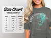 Comfort Colors 1717 heavyweight adult tee size chart with width and length measurements.