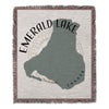 Tapestry with grey Emerald Lake shape, compass, and text "CANADA".
