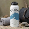 White water bottle with "Superior" text and Great Lakes map graphic.
